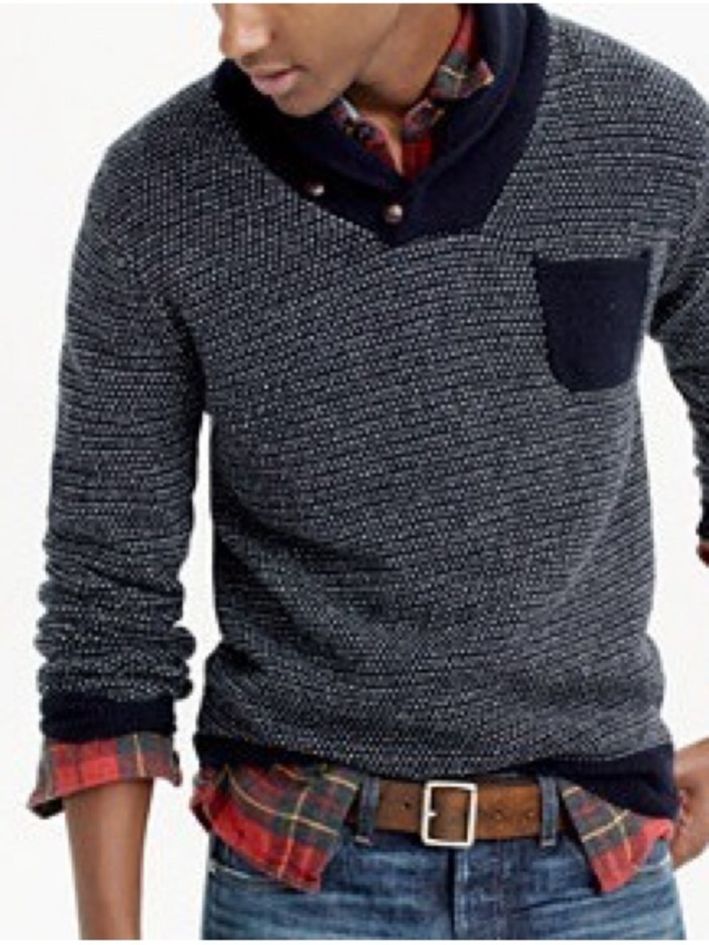 J. Crew Men's Navy Lambswool Shawl Collar Jacquard Sweater in M